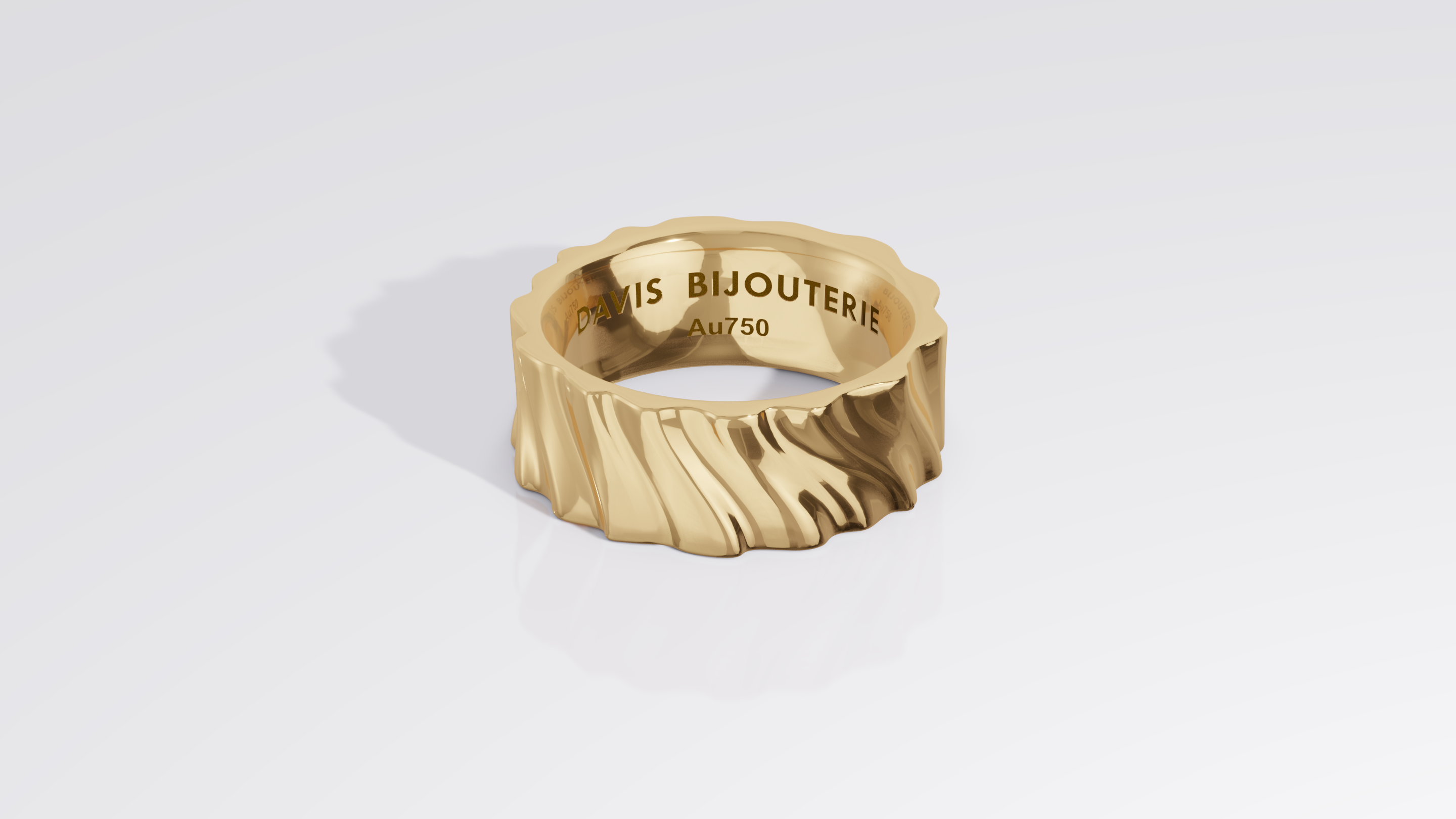 8mm Cascade Flat Band Yellow Gold